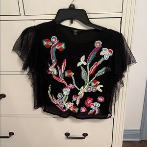 Black embroidered crop top